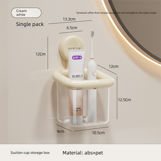 Suction Cup Bathroom Organizer Wall Mounted No Drill Storage Caddy Holder for Electric Toothbrush Toothpaste Razor Makeup Brushes Cream White.