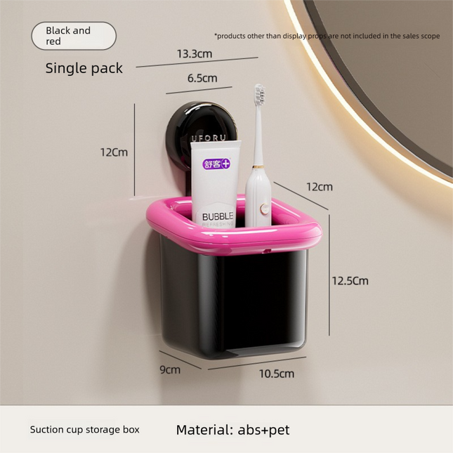 Suction Cup Bathroom Organizer Wall Mounted Toothbrush Holder No Drill Storage Caddy with Drainage for Electric Toothbrush Razor Makeup Black & Pink.