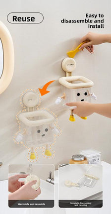 Suction Cup Bathroom Organizer Wall Mounted Toothbrush Holder No Drill Storage Caddy with Drainage for Electric Toothbrush Razor Makeup Black & Pink.