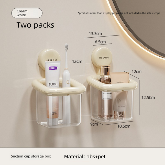 2 PCS Suction Cup Bathroom Organizer Wall Mounted Toothbrush Holder No Drill Storage Caddy with Drainage for Electric Toothbrush Razor Toothpaste Cream White.