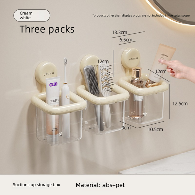 3 PCS Suction Cup Bathroom Organizer Wall Mounted Toothbrush Holder No Drill Storage Caddy with Drainage for Electric Toothbrush Razor Toothpaste Cream White.