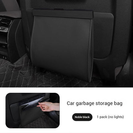 Car Trash Bag Hanging Leather Garbage Bin with Magnetic Closure Waterproof Vehicle Back Seat Organiser Leakproof Waste Storage Pocket Noble Black.