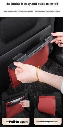 Car Trash Bag Hanging Leather Garbage Bin with Magnetic Closure Waterproof Vehicle Back Seat Organiser Leakproof Waste Storage Pocket Noble Black.