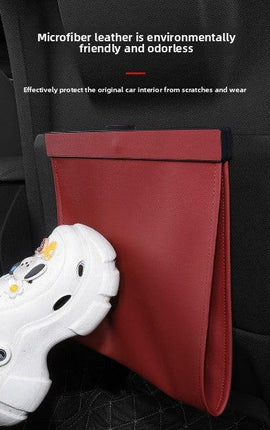 Car Trash Bag Hanging Leather Garbage Bin with Magnetic Closure Waterproof Vehicle Back Seat Organiser Leakproof Waste Storage Pocket Noble Black.
