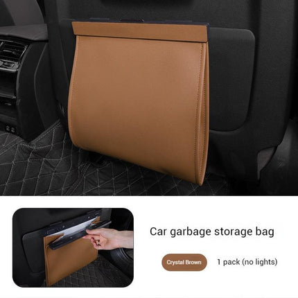 Car Trash Bag Hanging Leather Garbage Bin with Magnetic Closure Waterproof Vehicle Back Seat Organiser Leakproof Waste Storage Pocket Crystal Brown.