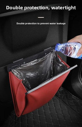 Car Trash Bag Hanging Leather Garbage Bin with Magnetic Closure Waterproof Vehicle Back Seat Organiser Leakproof Waste Storage Pocket Crystal Brown.