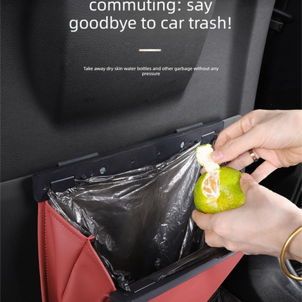Car Trash Bag Hanging Leather Garbage Bin with Magnetic Closure Waterproof Vehicle Back Seat Organiser Leakproof Waste Storage Pocket Volcano Red.