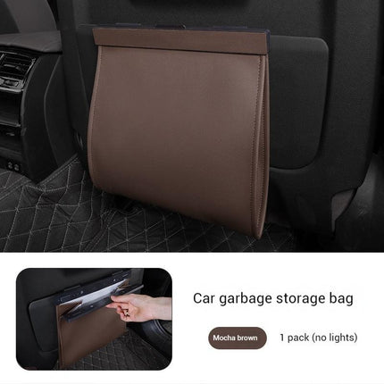 Car Trash Bag Hanging Leather Garbage Bin with Magnetic Closure Waterproof Vehicle Back Seat Organiser Leakproof Waste Storage Pocket Mocha Brown.