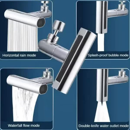 Waterfall Kitchen Tap Extender 4 Spray Modes 360 Swivel Faucet Aerator Flying Rain Nozzle High Pressure Sink Attachment Universal Fit Chrome Finish.