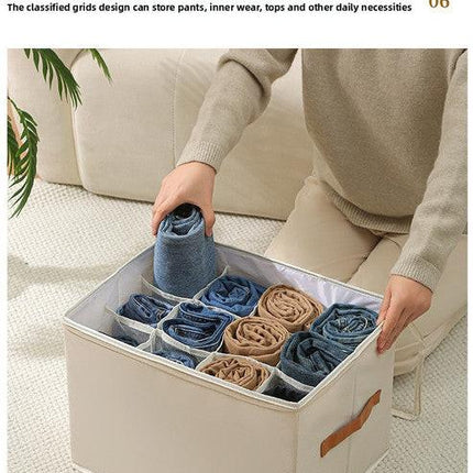 Premium Heavy Duty Shoe Storage Box 16 Grids Beige 43cm Cube Foldable Fabric Wardrobe Organiser with Label Holder and Side Pockets.