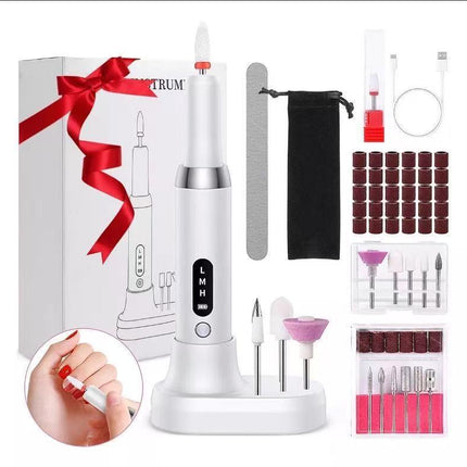 Electric Nail Drill Kit Cordless Portable E-File with Charging Base & LED Display White Gift Set Includes 30 Sanding Bands Nail File Pouch for Gel Acrylic Removal.