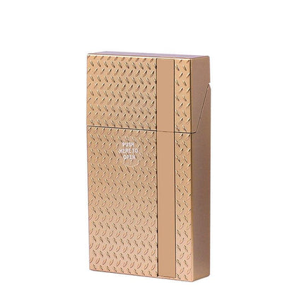 2 Pack Slim Cigarette Case Hard Shell Holder for 40 Cigarettes Durable ABS Plastic Crush Proof Box with Spring Clip Moisture Resistant Pocket Container Gold and purple.