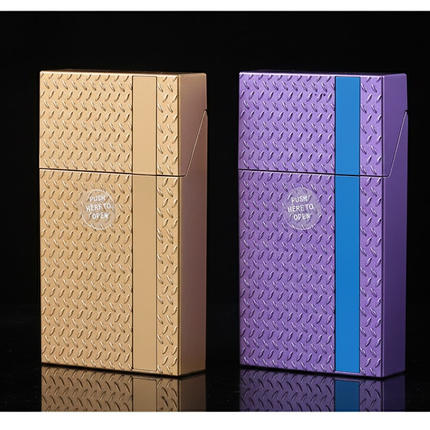 2 Pack Slim Cigarette Case Hard Shell Holder for 40 Cigarettes Durable ABS Plastic Crush Proof Box with Spring Clip Moisture Resistant Pocket Container Gold and purple.
