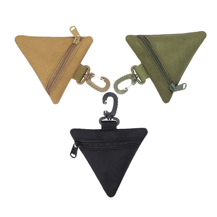 3 PCS Tactical Triangle Coin Purse Pouch Mini EDC Wallet with Carabiner Hook Heavy Duty Canvas Key Holder Case for Outdoor Camping Hiking Travel Black Khaki Green.