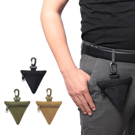 3 PCS Tactical Triangle Coin Purse Pouch Mini EDC Wallet with Carabiner Hook Heavy Duty Canvas Key Holder Case for Outdoor Camping Hiking Travel Black Khaki Green.