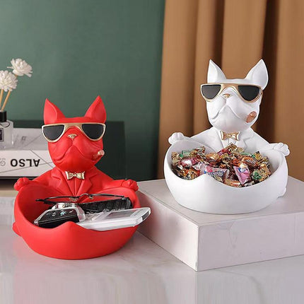 French Bulldog Pushing Wheelbarrow Storage Figurine Resin Statue Key Bowl Candy Dish Entryway Organiser Home Decor Gift Black.