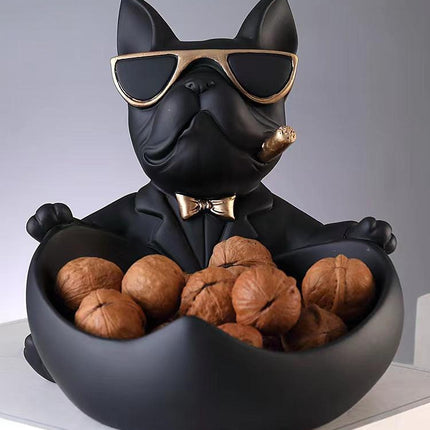 French Bulldog Pushing Wheelbarrow Storage Figurine Resin Statue Key Bowl Candy Dish Entryway Organiser Home Decor Gift Black.