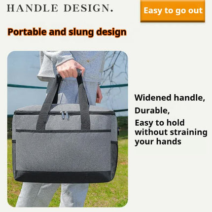 Large 35L Insulated Cooler Bag Soft Sided Leakproof Thermal Tote for Camping Beach Picnic BBQ Heavy Duty Grocery Carrier Grey.