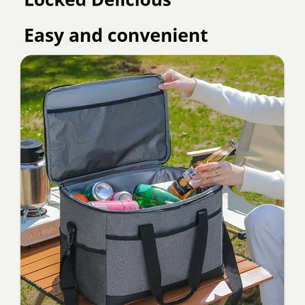 Large 35L Insulated Cooler Bag Soft Sided Leakproof Thermal Tote for Camping Beach Picnic BBQ Heavy Duty Grocery Carrier Black.