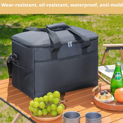 Large 35L Insulated Cooler Bag Soft Sided Leakproof Thermal Tote for Camping Beach Picnic BBQ Heavy Duty Grocery Carrier Black.
