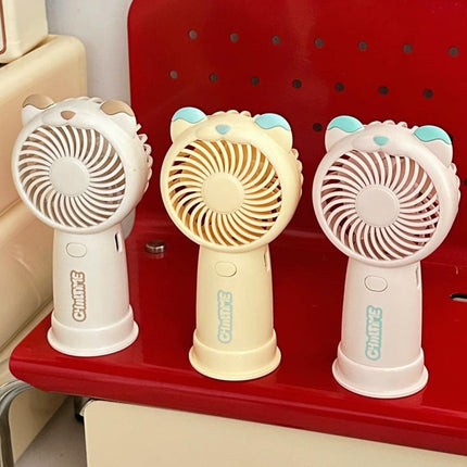 Mini Handheld Fan Rechargeable Portable Personal Cooling Device Cute Bear Design 3 Speed Adjustable with Stand Lanyard for Travel Kids Office Yellow.