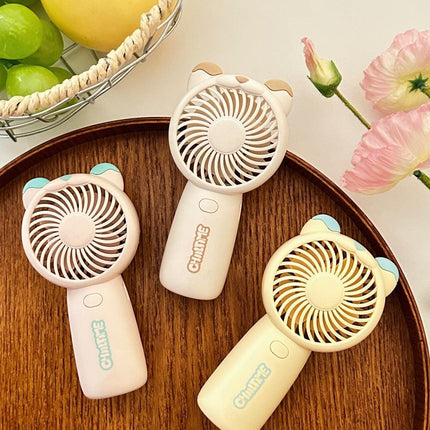 Mini Handheld Fan Rechargeable Portable Personal Cooling Device Cute Bear Design 3 Speed Adjustable with Stand Lanyard for Travel Kids Office Beige.
