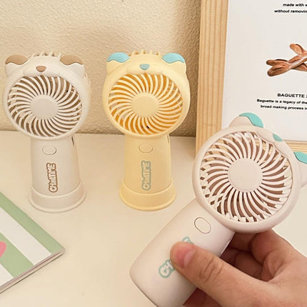 Mini Handheld Fan Rechargeable Portable Personal Cooling Device Cute Bear Design 3 Speed Adjustable with Stand Lanyard for Travel Kids Office Beige.