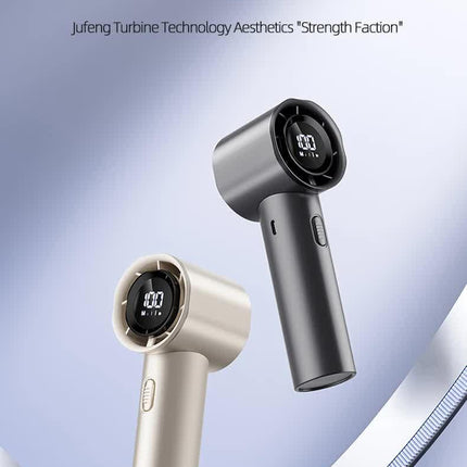 High Speed Handheld Turbo Fan Champagne Gold 3 Adjustable Speeds LED Display Portable Personal Cooling Fan Rechargeable for Travel Office Outdoor.