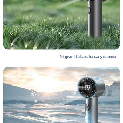 High Speed Handheld Turbo Fan Champagne Gold 3 Adjustable Speeds LED Display Portable Personal Cooling Fan Rechargeable for Travel Office Outdoor.