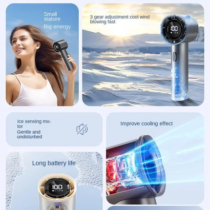 High Speed Handheld Turbo Fan Champagne Gold 3 Adjustable Speeds LED Display Portable Personal Cooling Fan Rechargeable for Travel Office Outdoor.