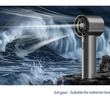High Speed Handheld Turbo Fan Light Luxury Grey 3 Adjustable Speeds LED Display Portable Personal Cooling Fan Rechargeable for Travel Office Outdoor.