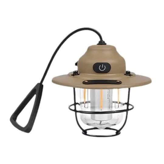 Retro LED Camping Lantern Rechargeable Pinecone Light Dimmable 4 Modes IPX4 Waterproof Hanging Tent Lamp for Outdoor Hiking Fishing Khaki.