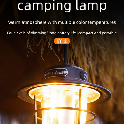 Retro LED Camping Lantern Rechargeable Pinecone Light Dimmable 4 Modes IPX4 Waterproof Hanging Tent Lamp for Outdoor Hiking Fishing Khaki.