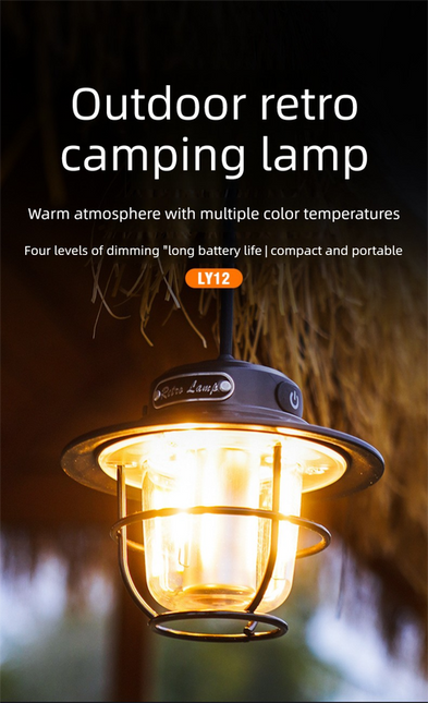 Retro LED Camping Lantern Rechargeable Pinecone Light Dimmable 4 Modes IPX4 Waterproof Hanging Tent Lamp for Outdoor Hiking Fishing Khaki.