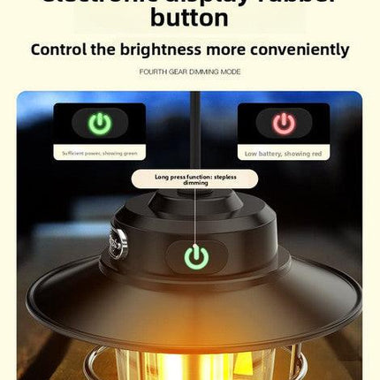 Retro LED Camping Lantern Rechargeable Pinecone Light Dimmable 4 Modes IPX4 Waterproof Hanging Tent Lamp for Outdoor Hiking Fishing Khaki.