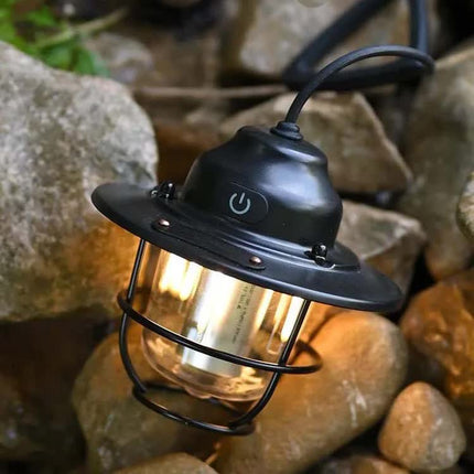 Retro LED Camping Lantern Rechargeable Pinecone Light Dimmable 4 Modes IPX4 Waterproof Hanging Tent Lamp for Outdoor Hiking Fishing Black.