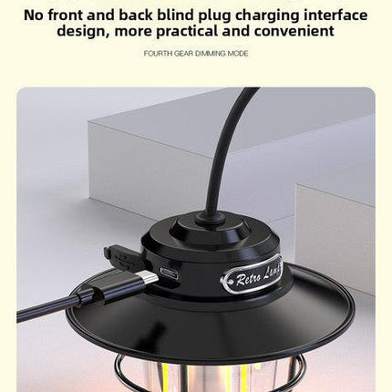 Retro LED Camping Lantern Rechargeable Pinecone Light Dimmable 4 Modes IPX4 Waterproof Hanging Tent Lamp for Outdoor Hiking Fishing Black.
