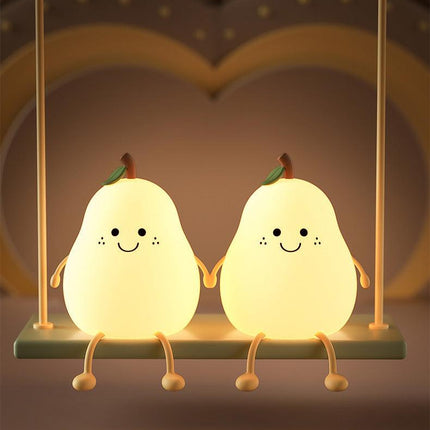 Cute Pear Night Light Squishy Silicone Nursery Lamp Rechargeable LED Bedside Light with Timer 7 Colour Changing Tap Control for Kids Baby Bedroom Gift.