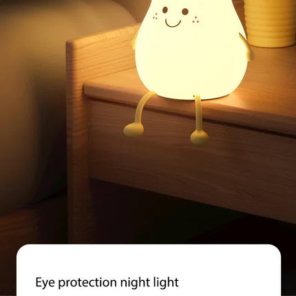 Cute Pear Night Light Squishy Silicone Nursery Lamp Rechargeable LED Bedside Light with Timer 7 Colour Changing Tap Control for Kids Baby Bedroom Gift.