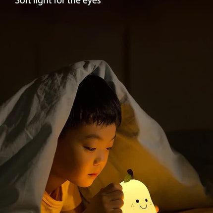 Cute Pear Night Light Squishy Silicone Nursery Lamp Rechargeable LED Bedside Light with Timer 7 Colour Changing Tap Control for Kids Baby Bedroom Gift.