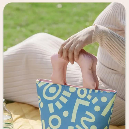 Insulated Lunch Bag Tote Fashion Graffiti Print with Soft Padded Handle Waterproof Thermal Cooler Bento Case for Work School and Picnics Blue with Green Handle.