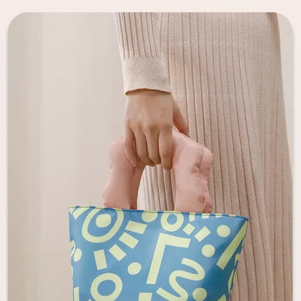 Insulated Lunch Bag Tote Fashion Graffiti Print with Soft Padded Handle Waterproof Thermal Cooler Bento Case for Work School and Picnics Blue with Green Handle.