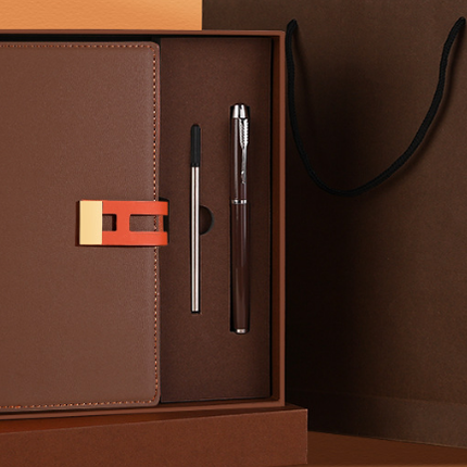 Brown Premium A5 Business Notebook Gift Set with Metal Pen - Soft PU Leather Journal 320 Pages Thick Paper - Executive Diary for Office & Home.