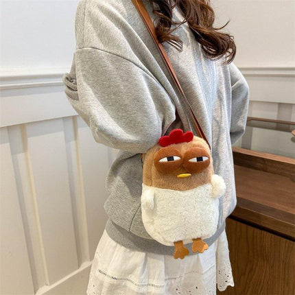 Cute Plush Chicken Crossbody Bag - Soft Faux Fur Mobile Phone Pouch - Quirky Cartoon Shoulder Purse for Girls & Teens - Novelty Gift.