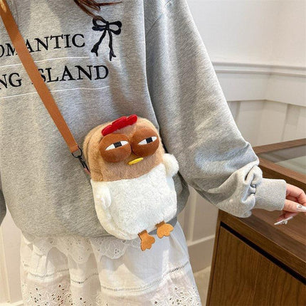 Cute Plush Chicken Crossbody Bag - Soft Faux Fur Mobile Phone Pouch - Quirky Cartoon Shoulder Purse for Girls & Teens - Novelty Gift.