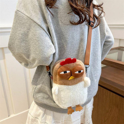 Cute Plush Chicken Crossbody Bag - Soft Faux Fur Mobile Phone Pouch - Quirky Cartoon Shoulder Purse for Girls & Teens - Novelty Gift.