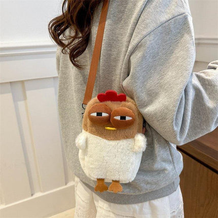 Cute Plush Chicken Crossbody Bag - Soft Faux Fur Mobile Phone Pouch - Quirky Cartoon Shoulder Purse for Girls & Teens - Novelty Gift.