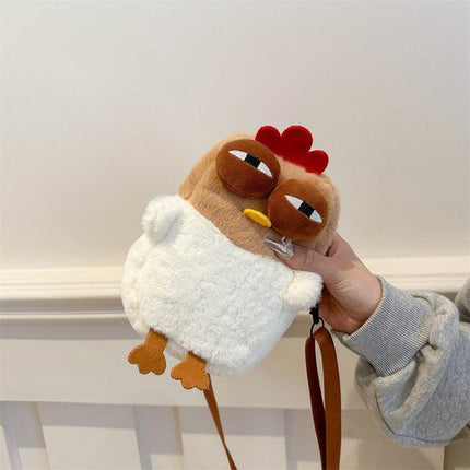 Cute Plush Chicken Crossbody Bag - Soft Faux Fur Mobile Phone Pouch - Quirky Cartoon Shoulder Purse for Girls & Teens - Novelty Gift.