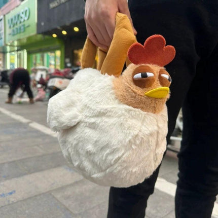 Funny Plush Chicken Handbag - Soft Fluffy Novelty Tote Bag with Leg Handles - Quirky Cartoon Gift for Kids & Teens (25cm).