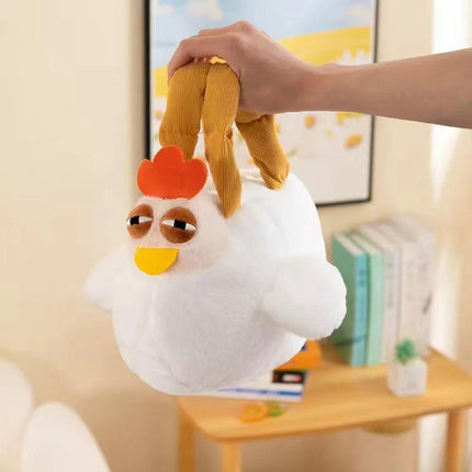 Funny Plush Chicken Handbag - Soft Fluffy Novelty Tote Bag with Leg Handles - Quirky Cartoon Gift for Kids & Teens (25cm).